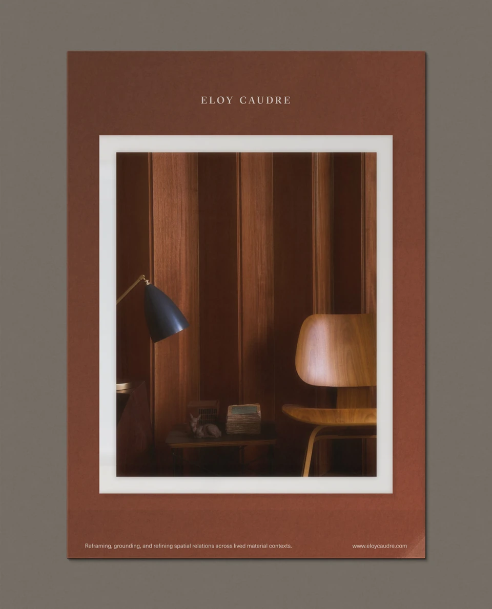 Eloy Caudre typographic poster with a vertically arranged graphic composition.